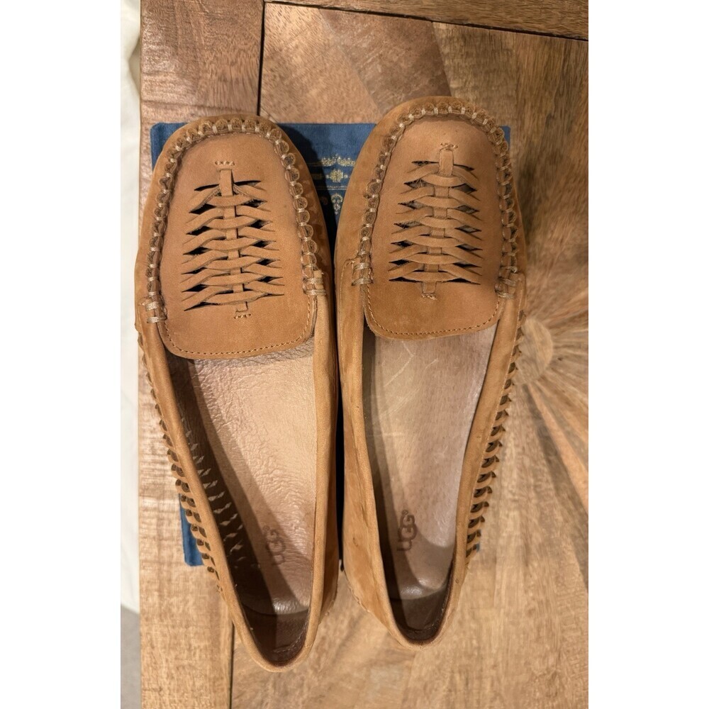 UGG Clary Womens 7.5 Brown Leather Moccasin Loafer Woven Driving Flats - Picture 4 of 10
